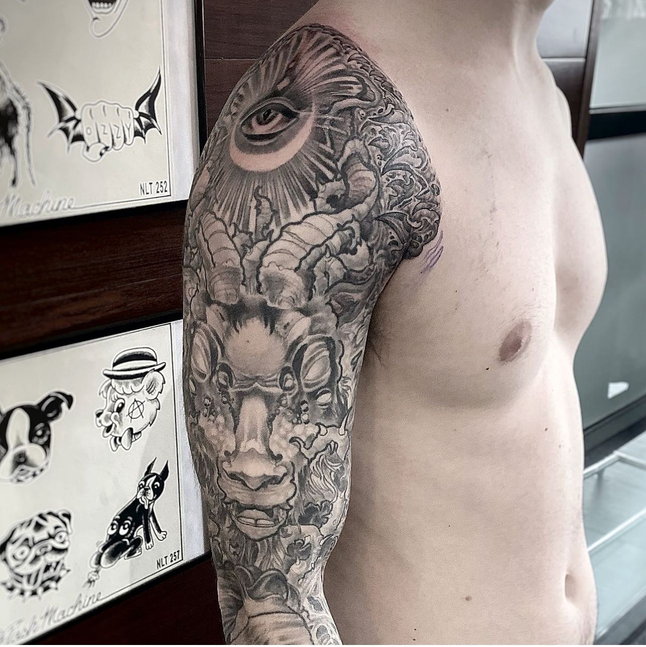 a healed blackwork tattoo showing solid black holding a clean edge